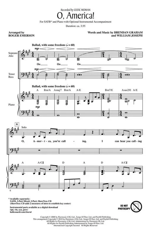 Brendan Graham O, America! (Arr. Roger Emerson) Gemischter Chor mit Begleitung