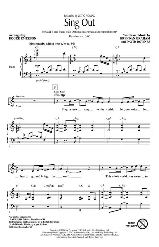 Brendan Graham Sing Out (Arr. Roger Emerson) Gemischter Chor mit Begleitung