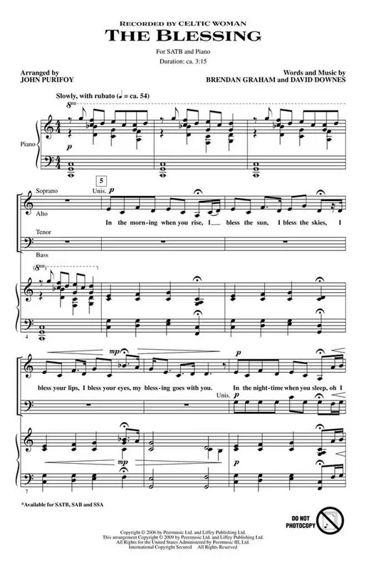 Brendan Graham The Blessing (Arr. John Purifoy) Gemischter Chor mit Klavier/Orgel