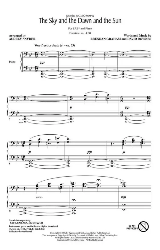 Brendan Graham The Sky and the Dawn and the Sun (Arr. Audrey Snyder) Gemischter Chor mit Begleitung
