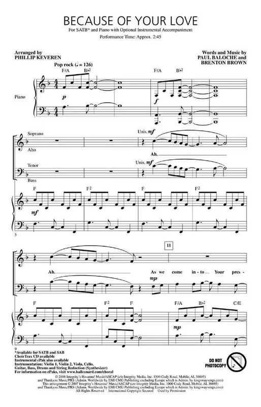 Brenton Brown Because of Your Love (Arr. Phillip Keveren) Gemischter Chor mit Begleitung
