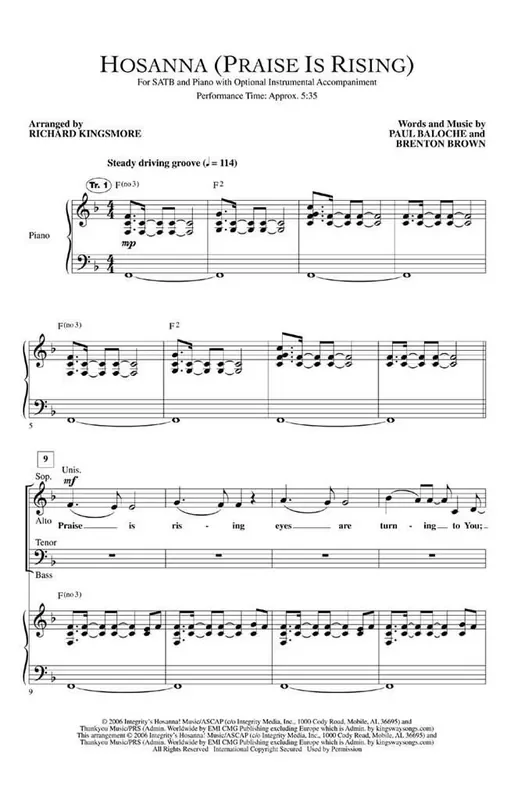 Brenton Brown Hosanna (Praise Is Rising) (Arr. Richard Kingsmore) Gemischter Chor mit Begleitung