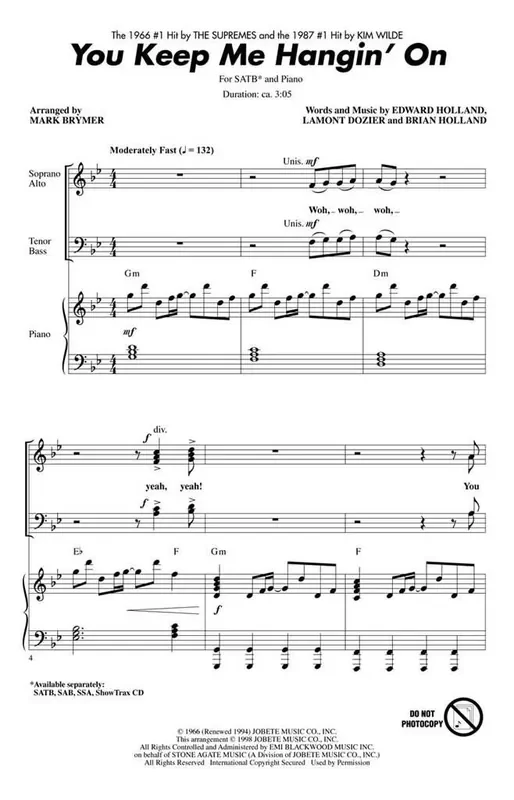 Brian Holland You Keep Me Hangin‘ On (Arr. Mark Brymer) Gemischter Chor mit Begleitung