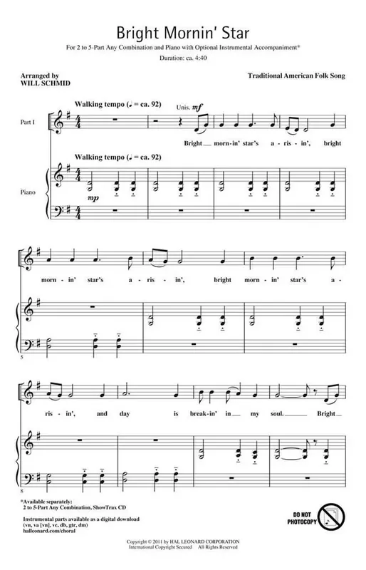 Bright Mornin‘ Star (Arr. Will Schmid) Gemischter Chor mit Begleitung
