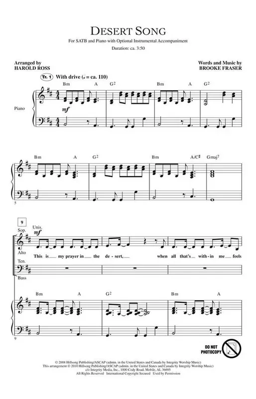 Brooke Fraser Desert Song (Arr. Harold Ross) Gemischter Chor mit Begleitung