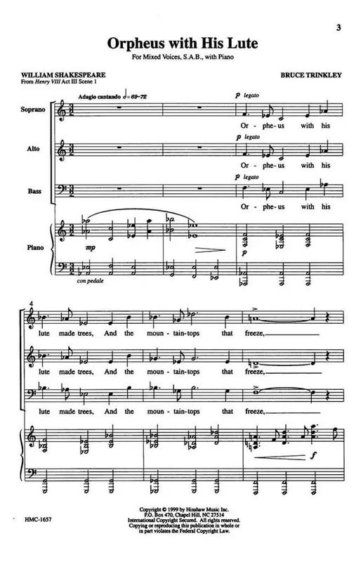 Bruce Trinkley Orpheus With His Lute (Arr. Bruce Trinkley) Gemischter Chor mit Klavier/Orgel