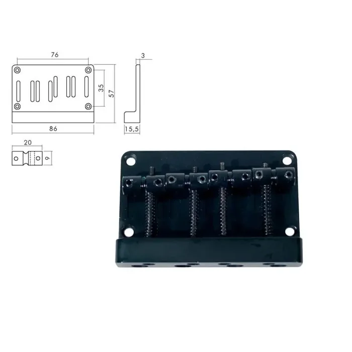 Brug-staartstuk, Jazz/ P-Bass, zwart, pitch 20mm type3