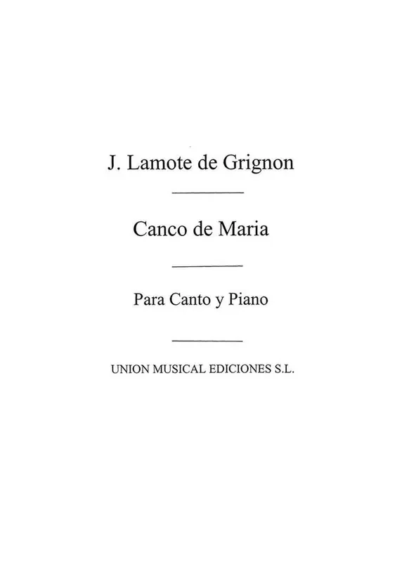 Canco De Maria for Voice and Piano Gesang mit Klavier