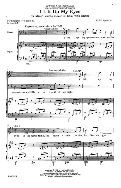 Carl Nygard I Lift Up My Eyes (Arr. Carl Nygard) Gemischter Chor mit Klavier/Orgel