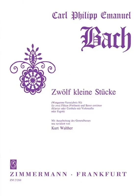 Carl Philipp Emanuel Bach Zwölf kleine Stücke Wq 81 Flöte Duett