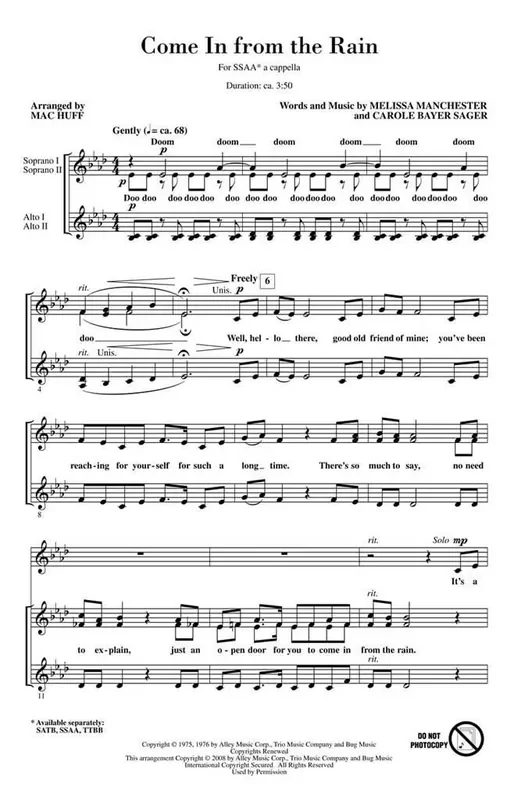 Carole Bayer Sager Come in from the Rain (Arr. Mac Huff) Frauenchor mit Begleitung