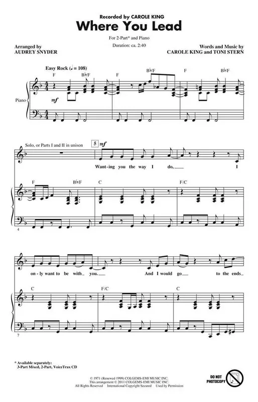 Carole King Where You Lead (Arr. Audrey Snyder) Frauenchor mit Begleitung