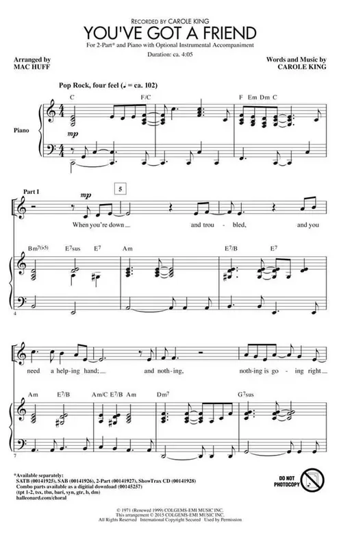 Carole King You‘ve Got a Friend (Arr. Mac Huff) Frauenchor mit Begleitung