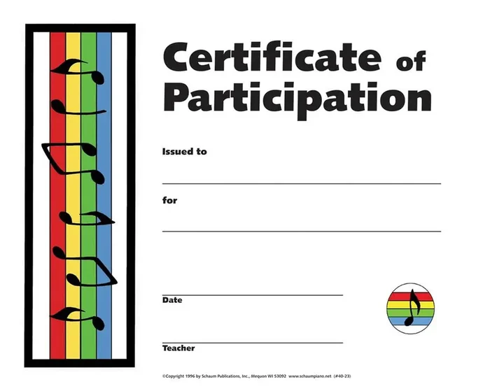 Certificate of Participation Klavier Solo