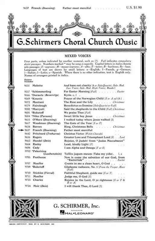 César Franck Panis Angelicus (Arr. Kurt Downing) Gemischter Chor mit Begleitung