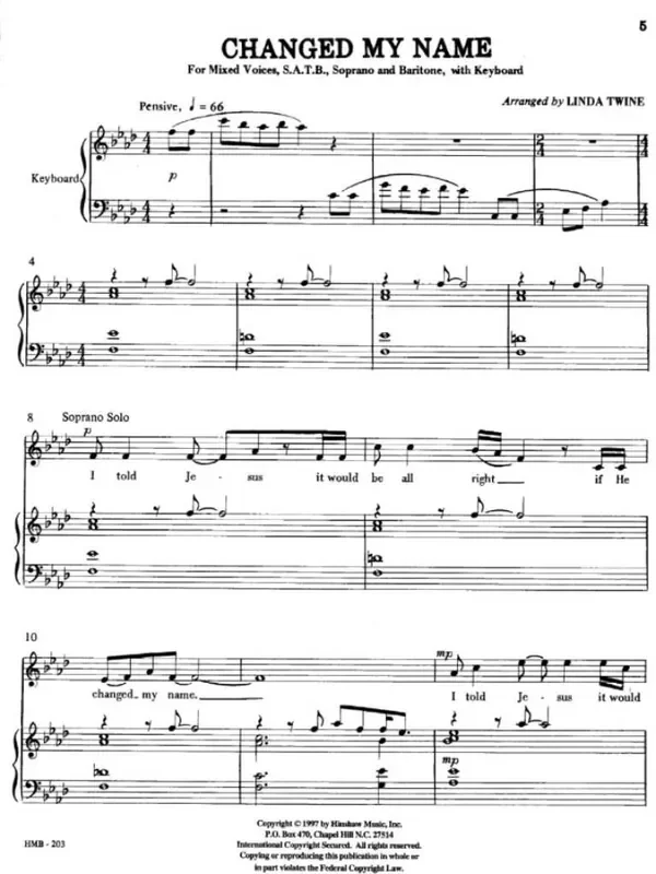 Changed My Name – Full Score and Parts (Arr. Linda Twine) Gemischter Chor mit Begleitung