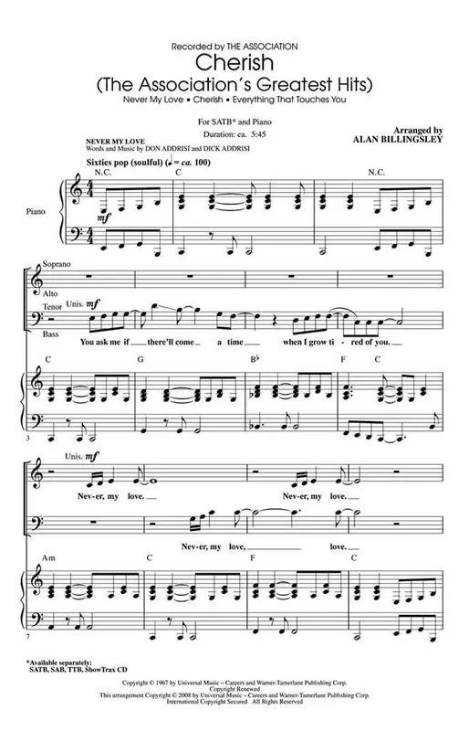 Cherish (The Association‘s Greatest Hits) (Arr. Alan Billingsley) Gemischter Chor mit Begleitung