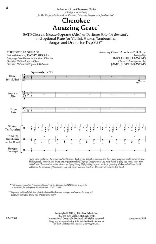Cherokee Amazing Grace (Arr. James E. Green) Gemischter Chor A cappella