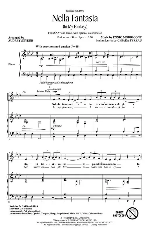 Chiara Ferrau Nella Fantasia (In my Fantasy) (Arr. Audrey Snyder) Frauenchor mit Klavier/Orgel