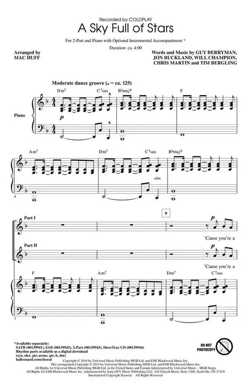 Chris Martin A Sky Full of Stars (Arr. Mac Huff) Frauenchor mit Begleitung