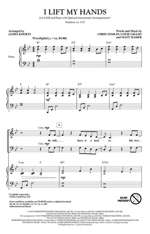 Chris Tomlin I Lift My Hands (Arr. James Koerts) Gemischter Chor mit Begleitung