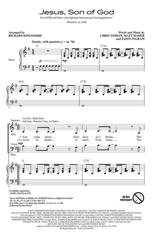 Chris Tomlin Jesus, Son of God (Arr. Richard Kingsmore) Gemischter Chor mit Begleitung