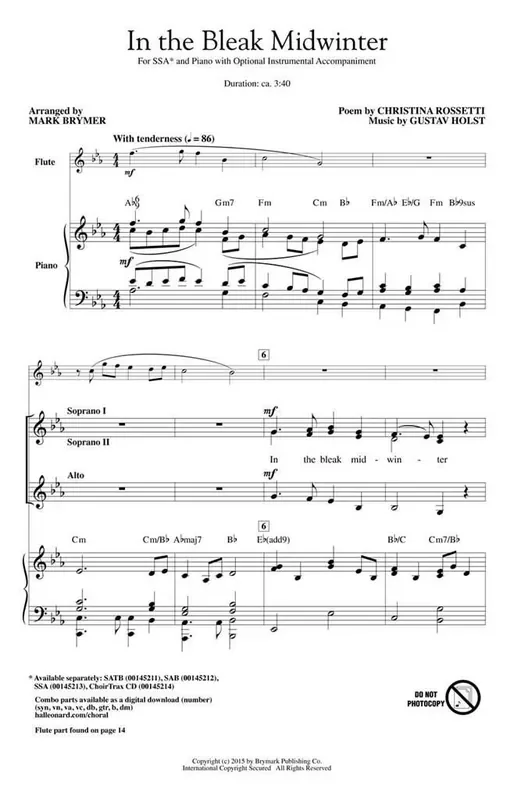 Christina Rosetti In the Bleak Midwinter (Arr. Mark Brymer) Frauenchor mit Begleitung