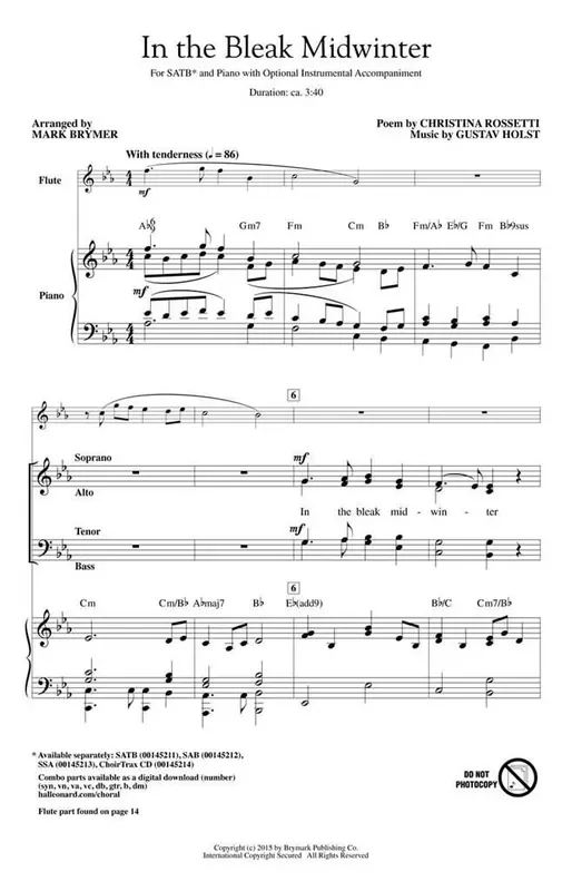 Christina Rosetti In the Bleak Midwinter (Arr. Mark Brymer) Gemischter Chor mit Begleitung