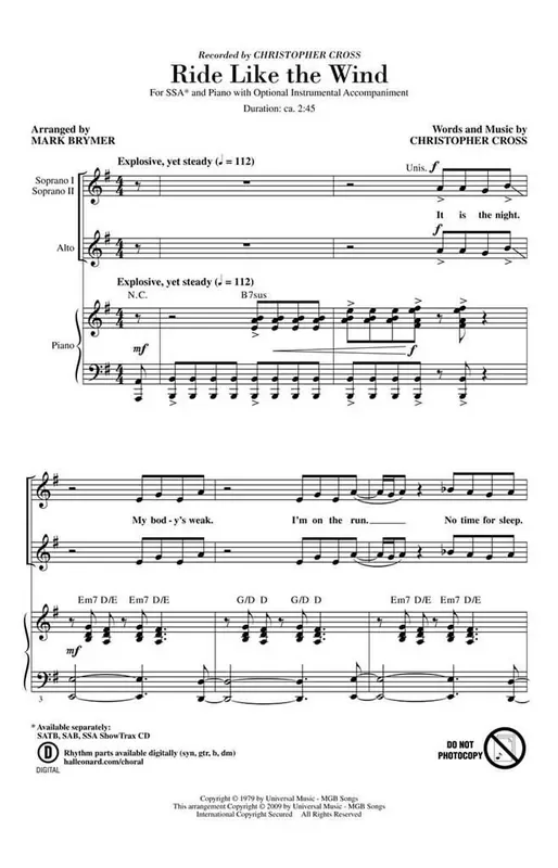 Christopher Cross Ride Like the Wind (Arr. Mark Brymer) Frauenchor mit Begleitung