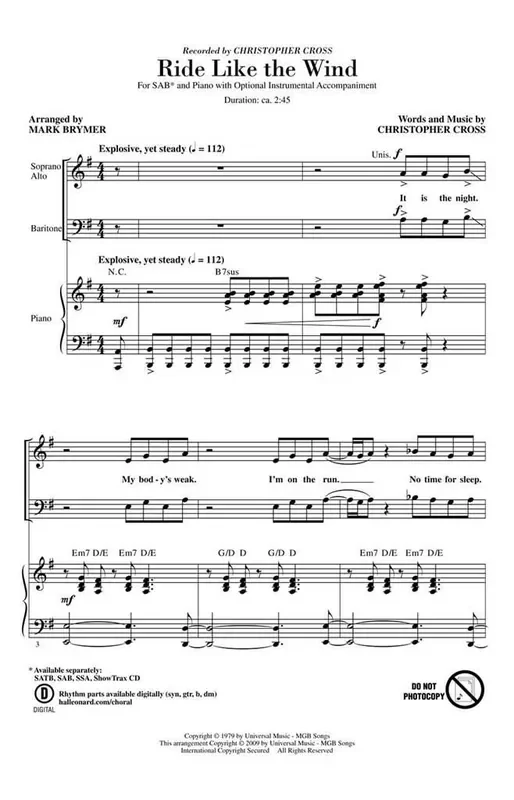 Christopher Cross Ride Like the Wind (Arr. Mark Brymer) Gemischter Chor mit Begleitung