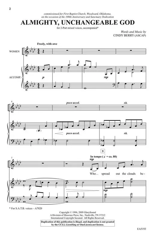 Cindy Berry Almighty, Unchangeable God Frauenchor mit Begleitung