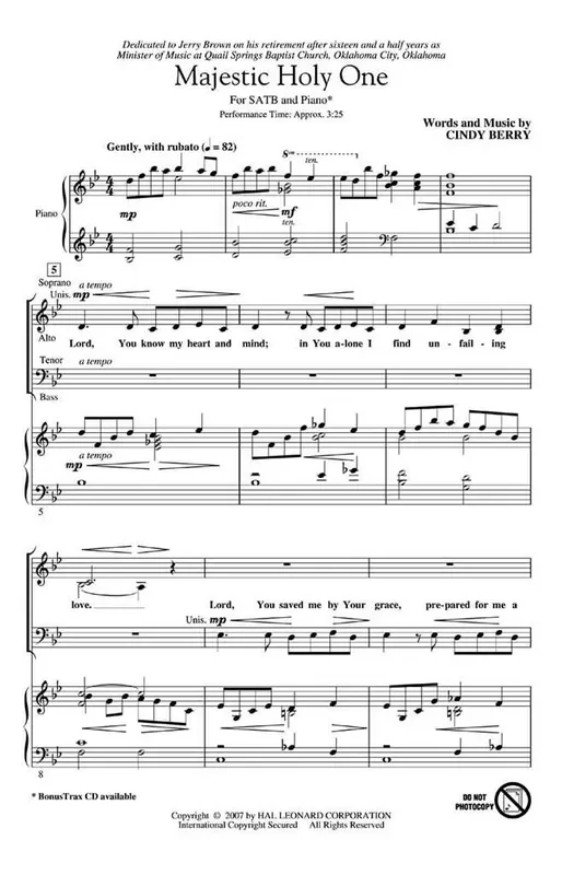 Cindy Berry Majestic Holy One Gemischter Chor mit Begleitung