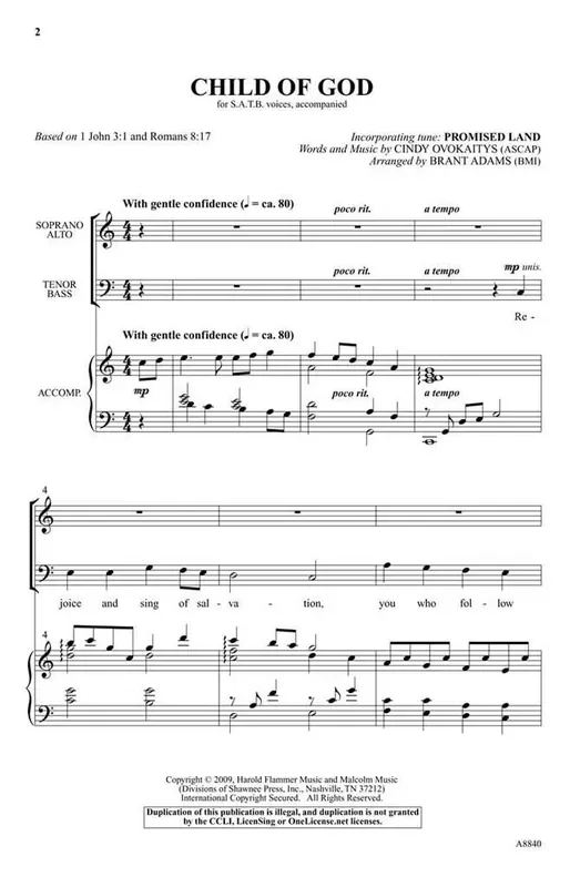 Cindy Ovokaitys Child of God (Arr. Brant Adams) Gemischter Chor mit Begleitung