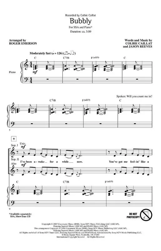 Colbie Caillat Bubbly (Arr. Roger Emerson) Frauenchor mit Klavier/Orgel