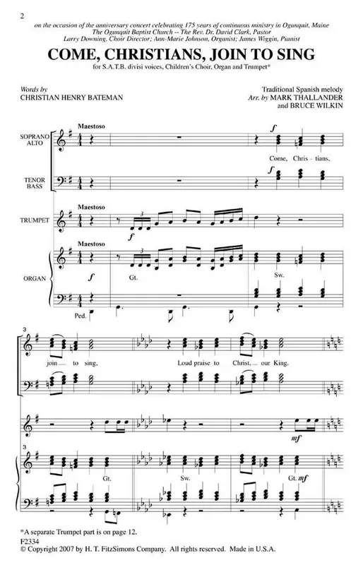 Come, Christians, Join To Sing (Arr. Bruce Wilkin) Gemischter Chor mit Begleitung