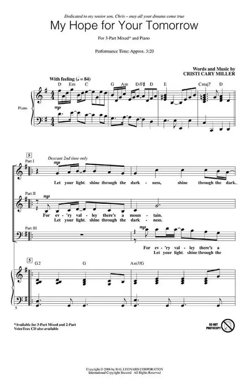 Cristi Cary Miller My Hope for Your Tomorrow Gemischter Chor mit Begleitung