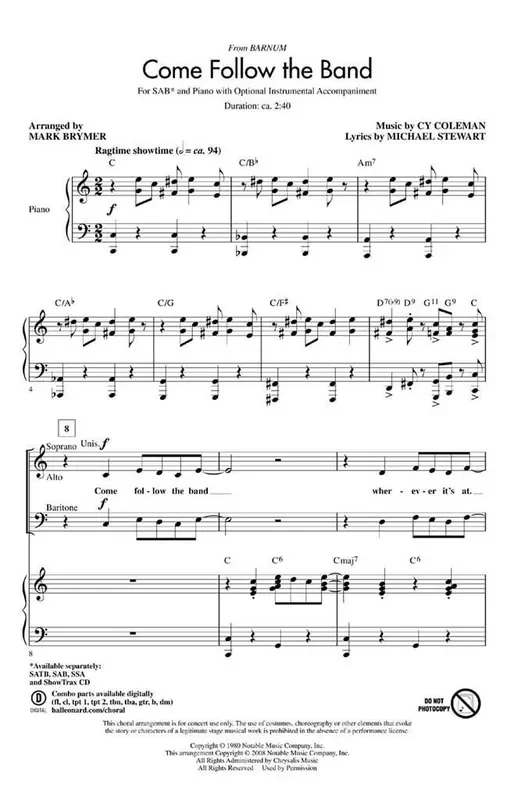 Cy Coleman Come Follow the Band (Arr. Mark Brymer) Gemischter Chor mit Begleitung