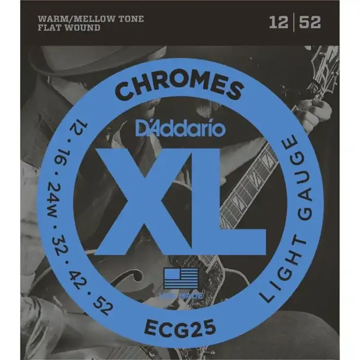 D‘Addario XL Chromes snarenset elektrisch, polished ribbon wound, light, 012-016-024w-032-042-052