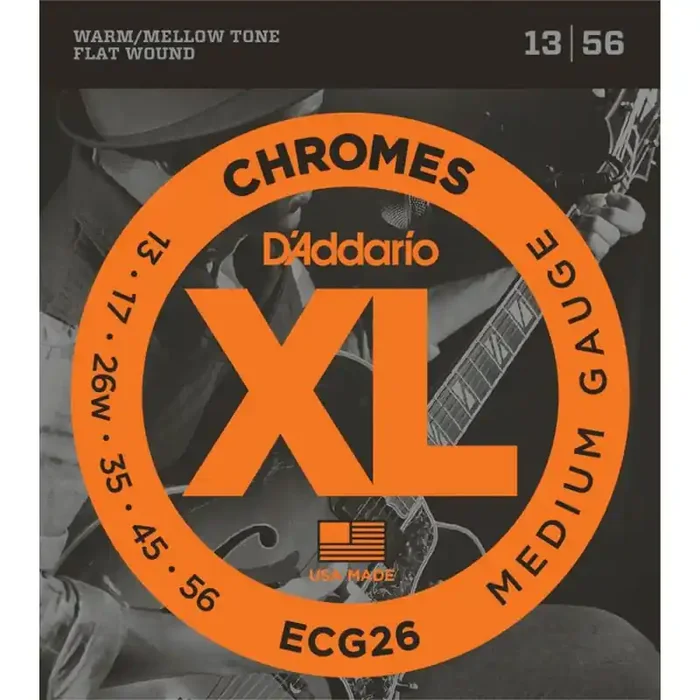D‘Addario XL Chromes snarenset elektrisch, polished ribbon wound, medium, 013-017-026-035-045-056