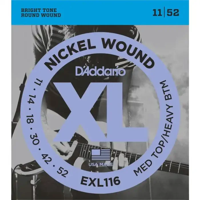 D‘Addario XL Nickel Round Wound snarenset elektrisch, medium top heavy bottom, 011-014-018-030-042-052 EXL116