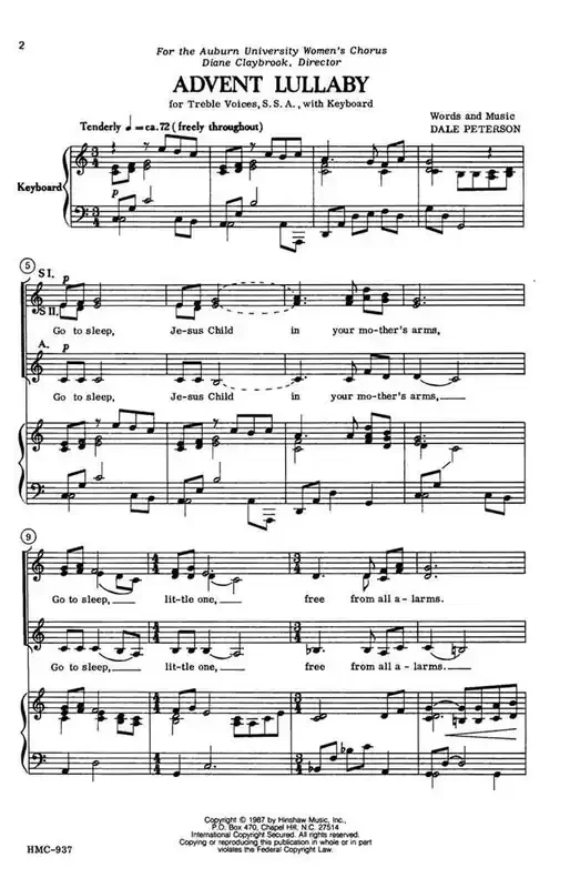 Dale Peterson Advent Lullaby (Arr. Dale Peterson) Frauenchor mit Klavier/Orgel