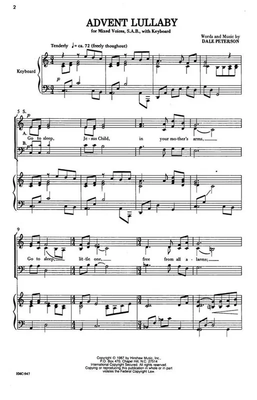 Dale Peterson Advent Lullaby (Arr. Dale Peterson) Gemischter Chor mit Klavier/Orgel