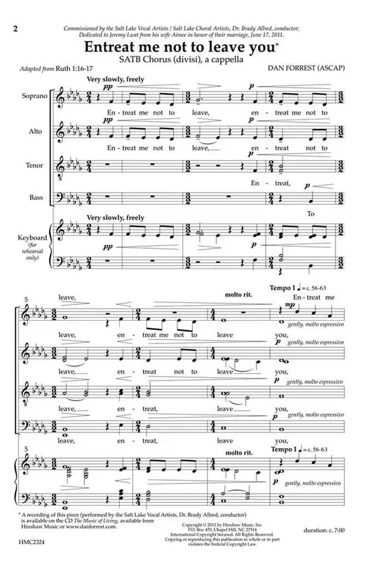 Dan Forrest Entreat Me Not To Leave You (Arr. Dan Forrest) Gemischter Chor A cappella