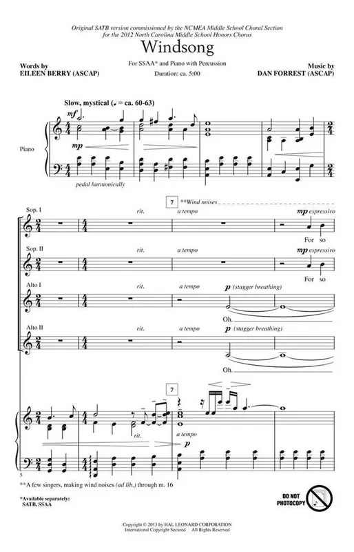 Dan Forrest Windsong Frauenchor mit Begleitung