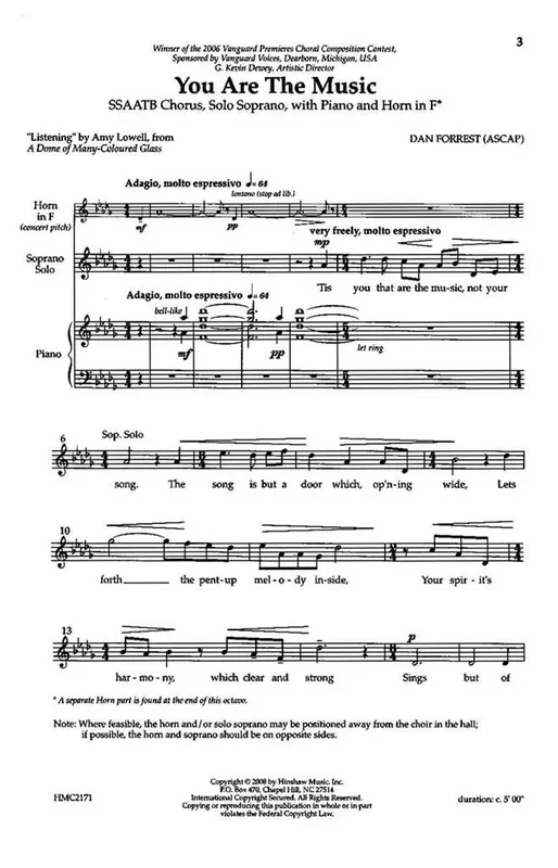 Dan Forrest You Are The Music (Arr. Dan Forrest) Gemischter Chor mit Begleitung