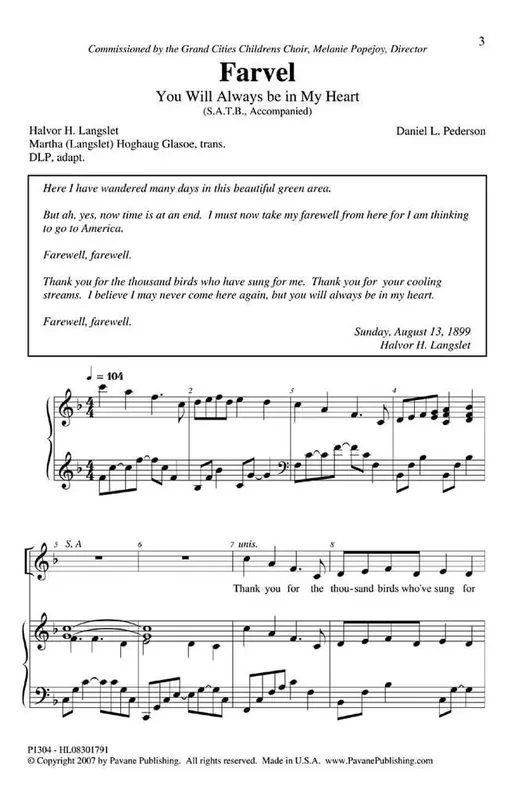 Daniel Pederson Farvel Gemischter Chor mit Begleitung