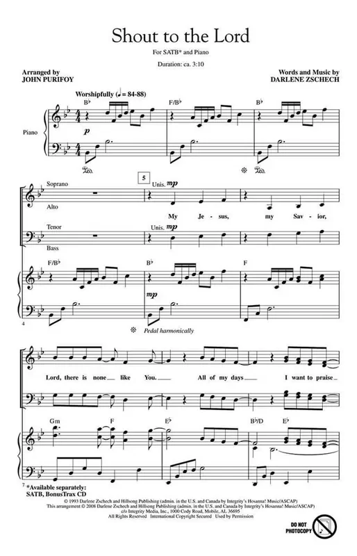 Darlene Zschech Shout to the Lord (Arr. John Purifoy) Gemischter Chor mit Begleitung