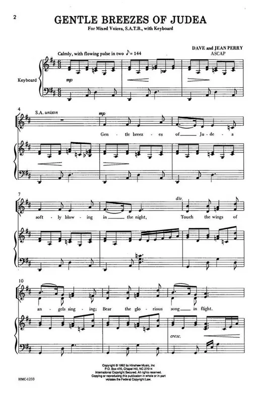 Dave Perry Gentle Breezes Of Judea (Arr. Jean Perry) Gemischter Chor mit Klavier/Orgel