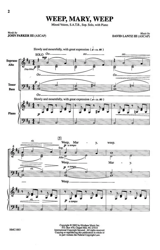 David Lantz III Weep, Mary, Weep (Arr. David Lantz III) Gemischter Chor A cappella
