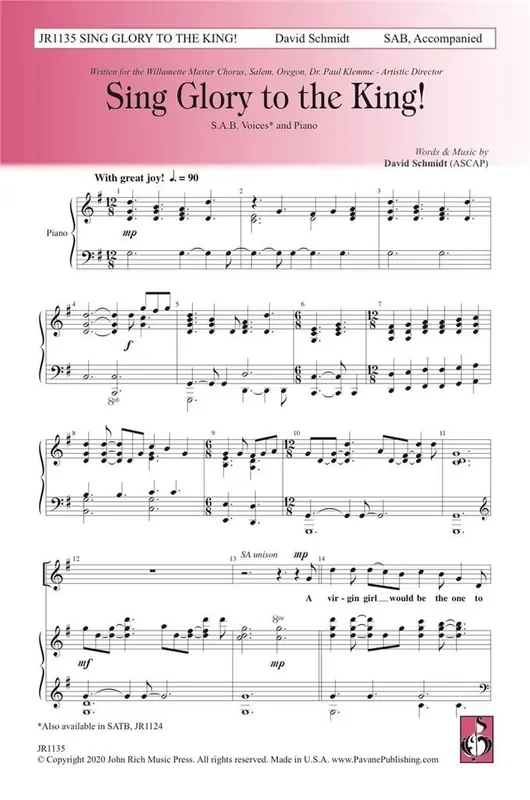 David Schmidt Sing Glory to the King! Gemischter Chor mit Begleitung